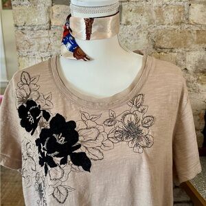 Sonoma Beige Floral Embroidered Tee